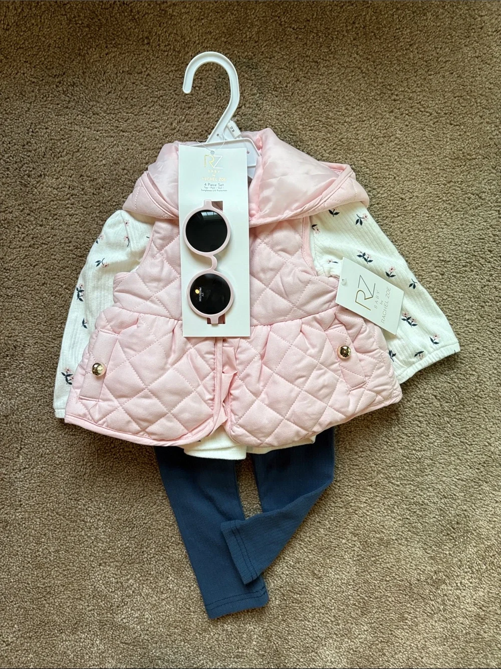 Rachel Zoe Pink Quilted Vest & Navy Leggings Kids Matching Set